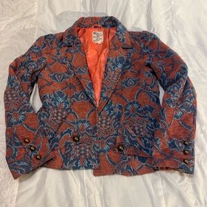 Anthropologie orange and Blue Patterned Blazer